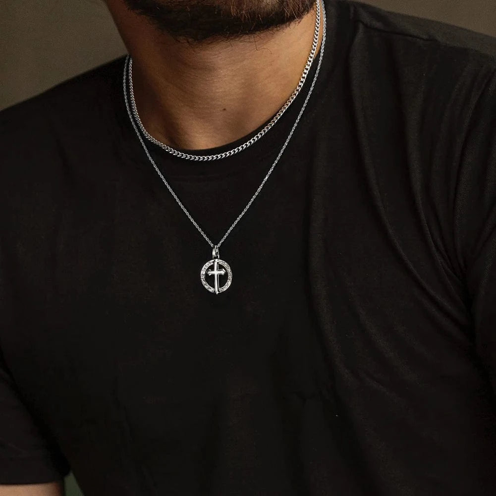 RINNTIN NMN03 Necklace Fine Jewelry 18K Gold Plated  with 1.5mm Sterling Silver Diamond-Cut Rope Chain Cross Necklace