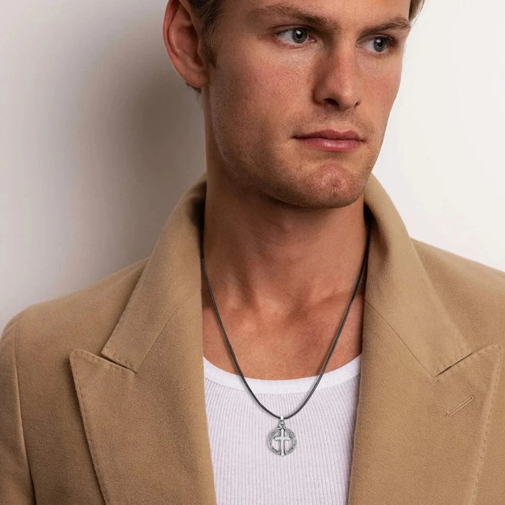 RINNTIN NMN03 Necklace Fine Jewelry 18K Gold Plated  with 1.5mm Sterling Silver Diamond-Cut Rope Chain Cross Necklace