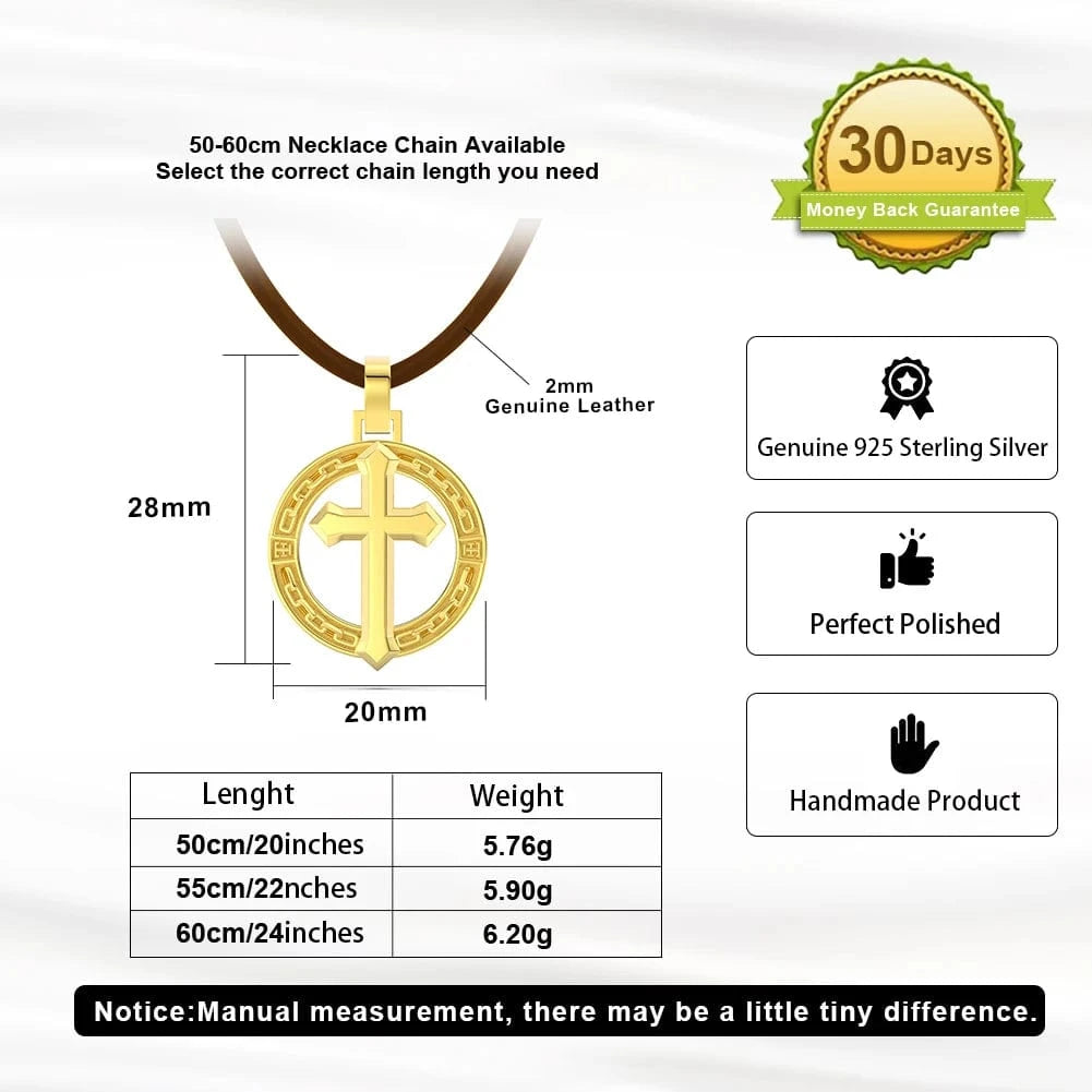 RINNTIN NMN03 Necklace Fine Jewelry 18K Gold Plated  with 1.5mm Sterling Silver Diamond-Cut Rope Chain Cross Necklace