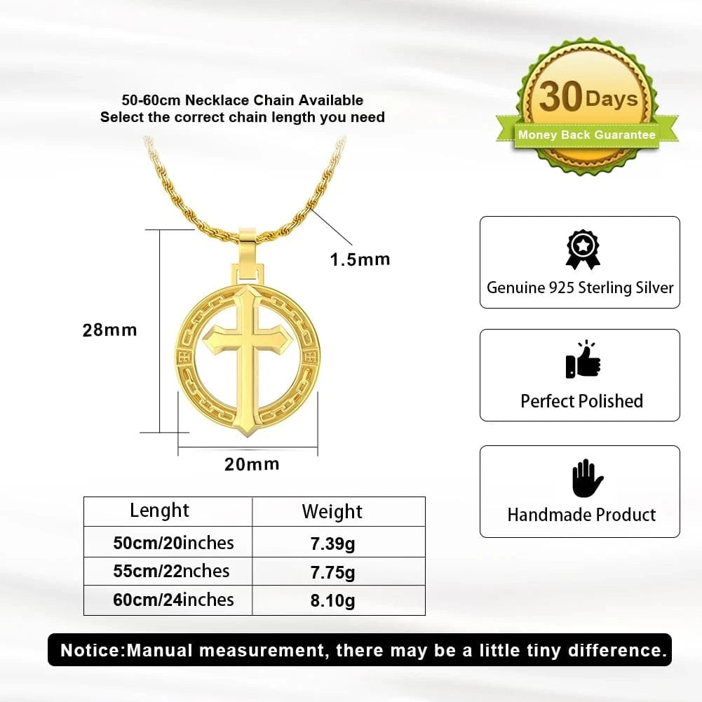 RINNTIN NMN03 Necklace Fine Jewelry 18K Gold Plated  with 1.5mm Sterling Silver Diamond-Cut Rope Chain Cross Necklace