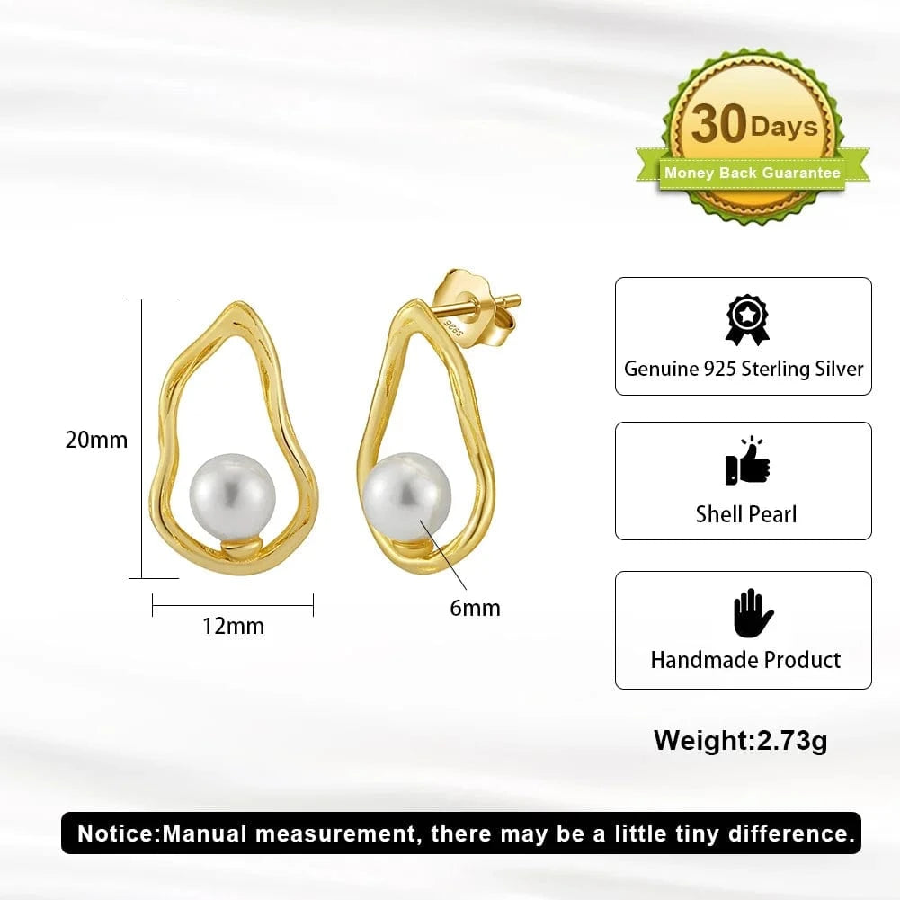 RINNTIN PSE02 Teardrop shaped elegant S925 sterling silver Geometric hollow Round white pearl earrings