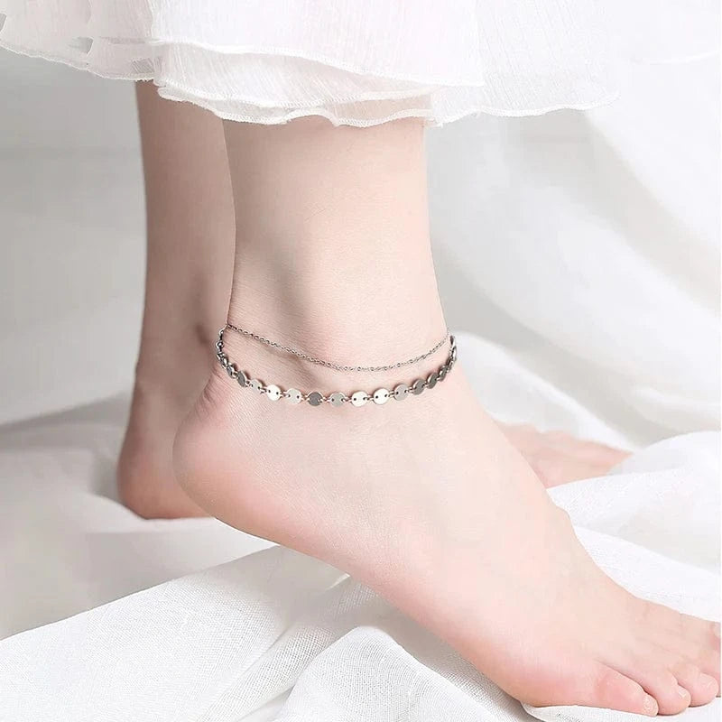 RINNTIN SA-1 Summer Jewelry Silver Anklets 925 Sterling Silver Ankle Bracelet For Women Ancle Cuban Link Gold Fashion Anklets