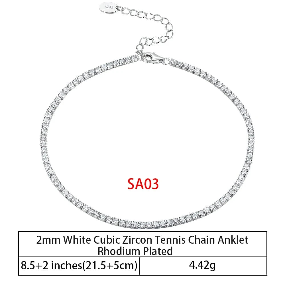 RINNTIN SA-1 Summer Jewelry Silver Anklets 925 Sterling Silver Ankle Bracelet For Women Ancle Cuban Link Gold Fashion Anklets