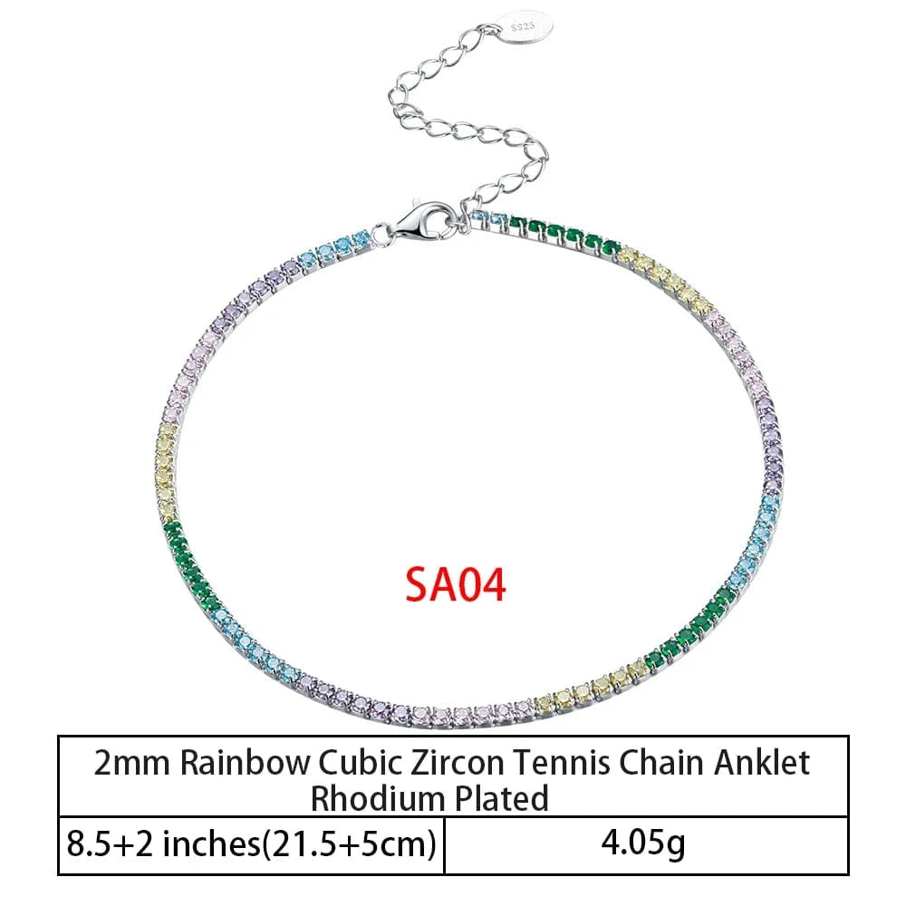 RINNTIN SA-1 Summer Jewelry Silver Anklets 925 Sterling Silver Ankle Bracelet For Women Ancle Cuban Link Gold Fashion Anklets