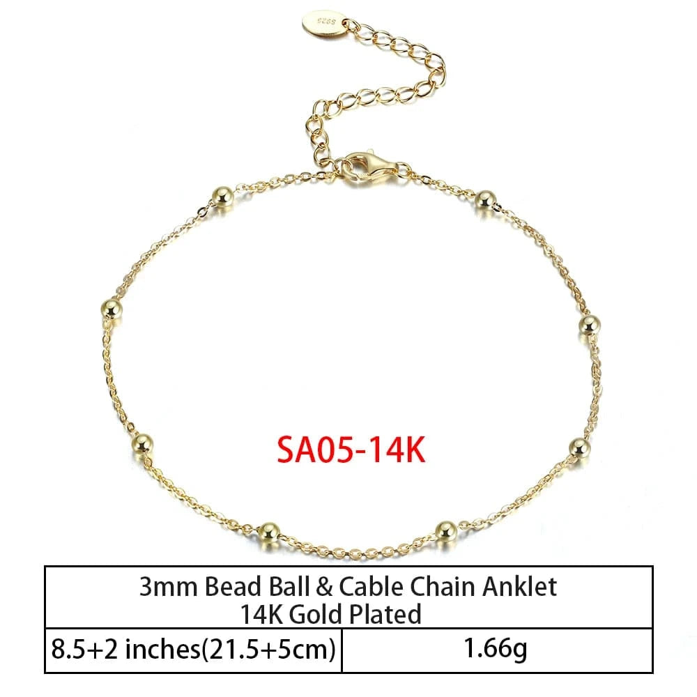 RINNTIN SA-1 Summer Jewelry Silver Anklets 925 Sterling Silver Ankle Bracelet For Women Ancle Cuban Link Gold Fashion Anklets