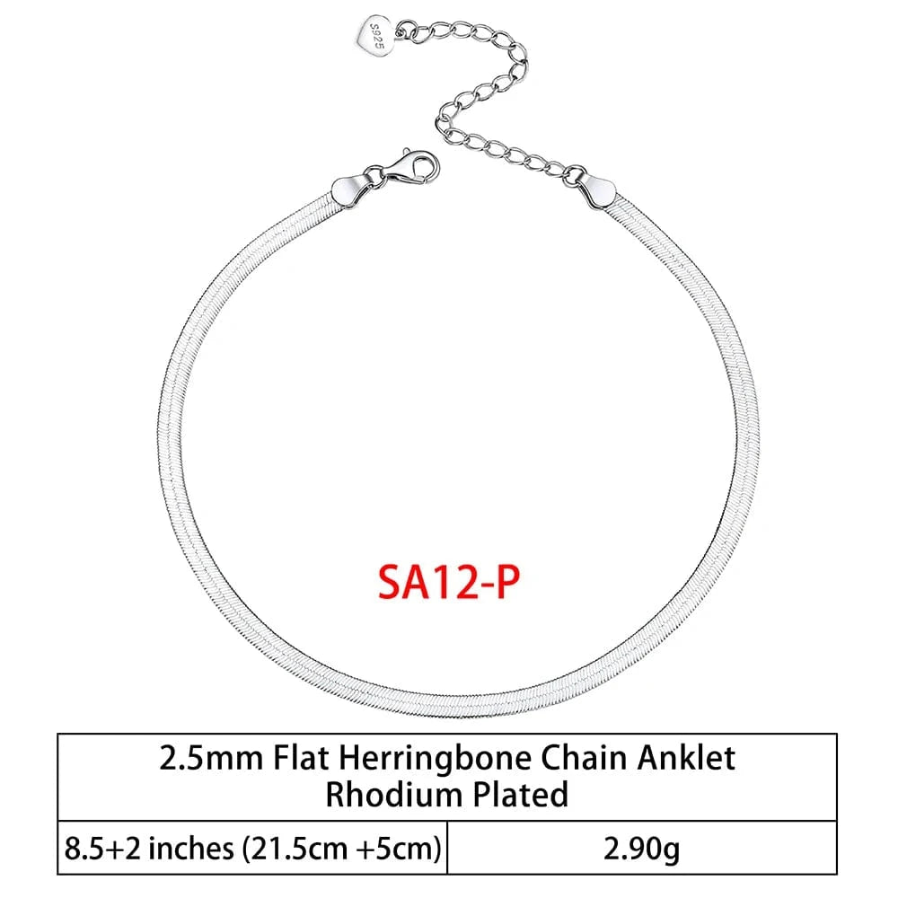 RINNTIN SA-1 Summer Jewelry Silver Anklets 925 Sterling Silver Ankle Bracelet For Women Ancle Cuban Link Gold Fashion Anklets