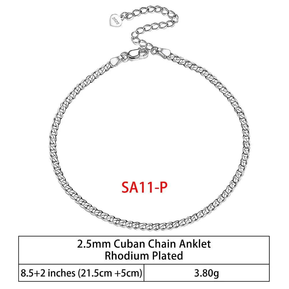 RINNTIN SA-1 Summer Jewelry Silver Anklets 925 Sterling Silver Ankle Bracelet For Women Ancle Cuban Link Gold Fashion Anklets