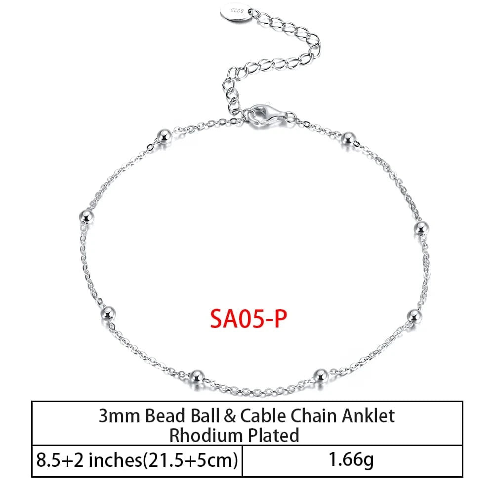 RINNTIN SA-1 Summer Jewelry Silver Anklets 925 Sterling Silver Ankle Bracelet For Women Ancle Cuban Link Gold Fashion Anklets