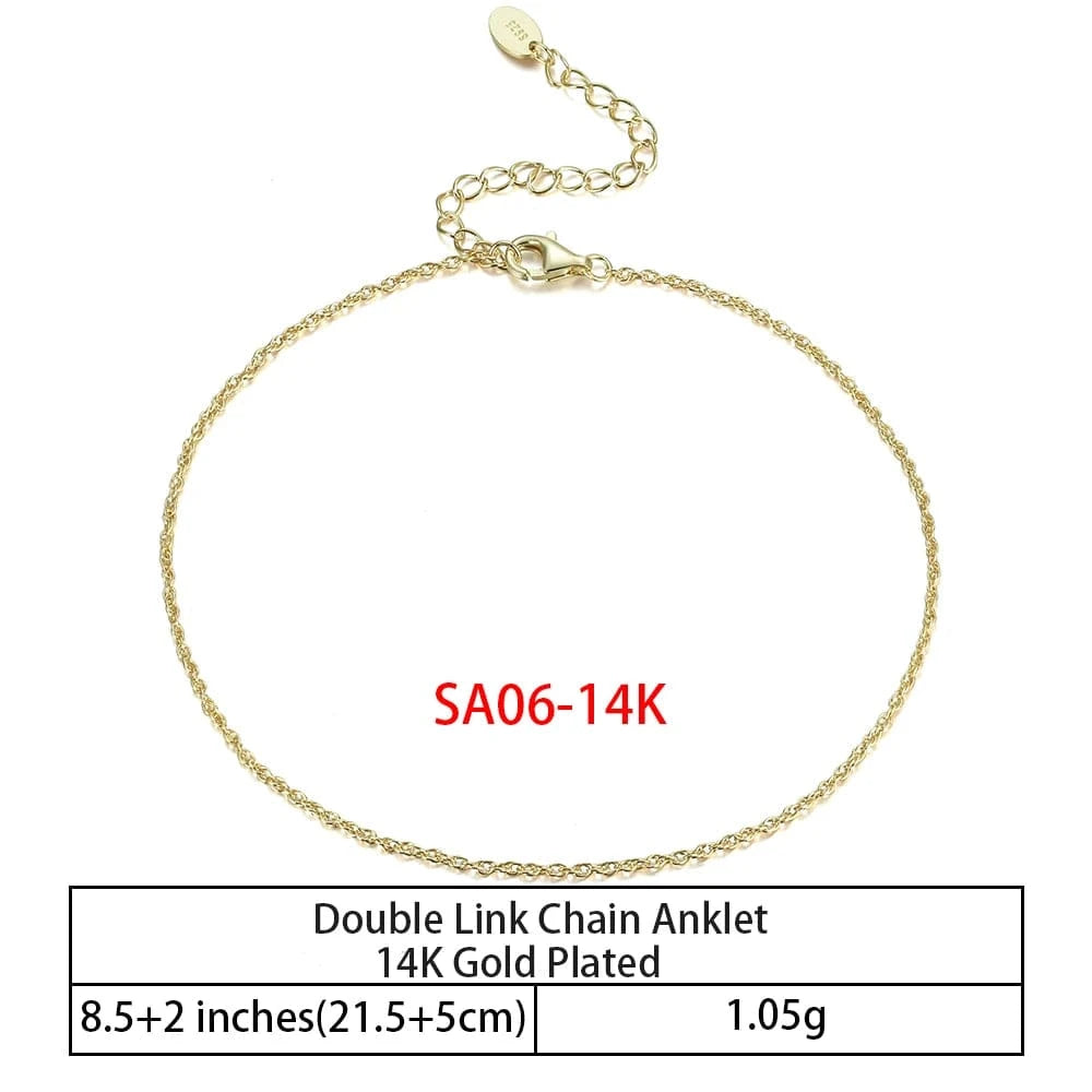 RINNTIN SA-1 Summer Jewelry Silver Anklets 925 Sterling Silver Ankle Bracelet For Women Ancle Cuban Link Gold Fashion Anklets