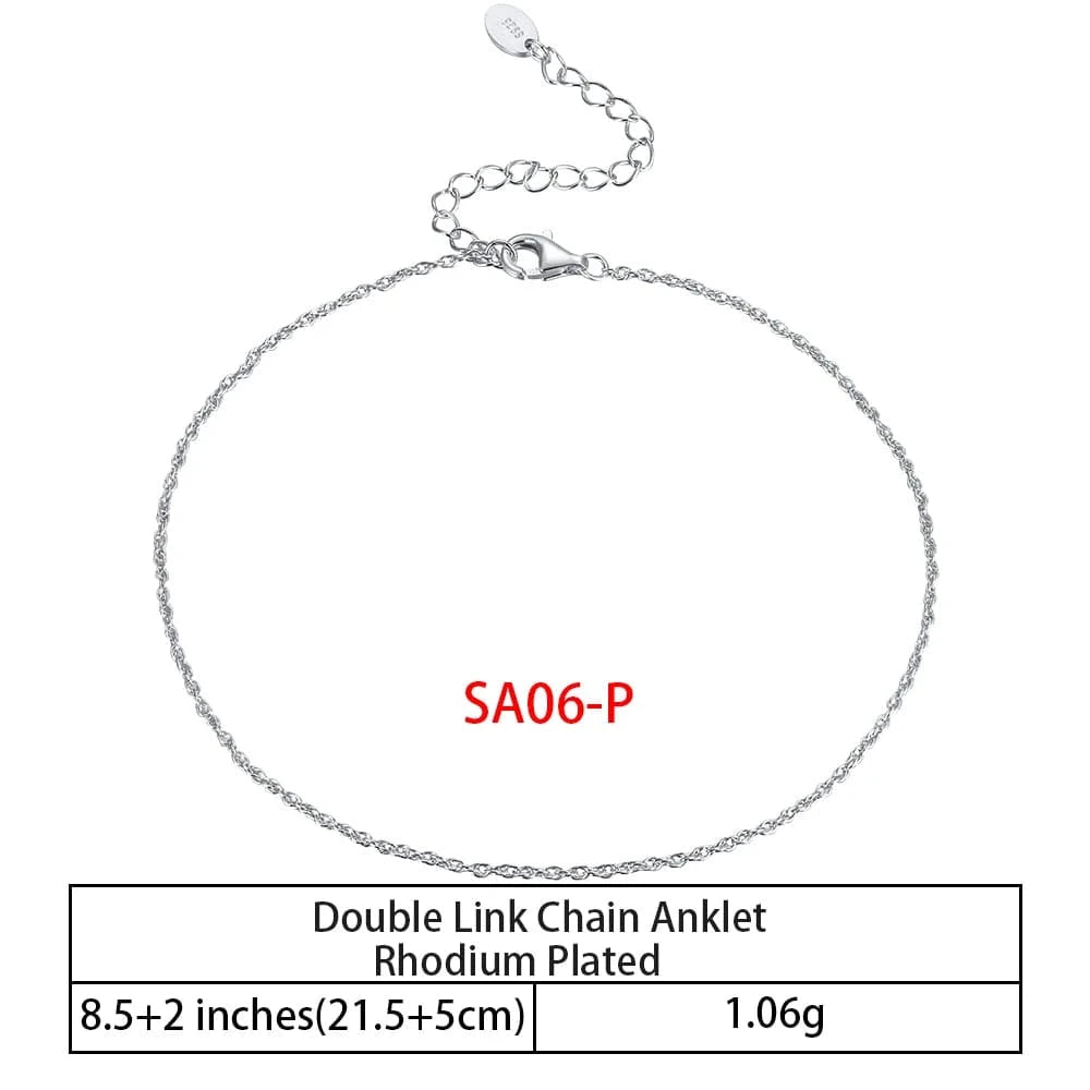 RINNTIN SA-1 Summer Jewelry Silver Anklets 925 Sterling Silver Ankle Bracelet For Women Ancle Cuban Link Gold Fashion Anklets