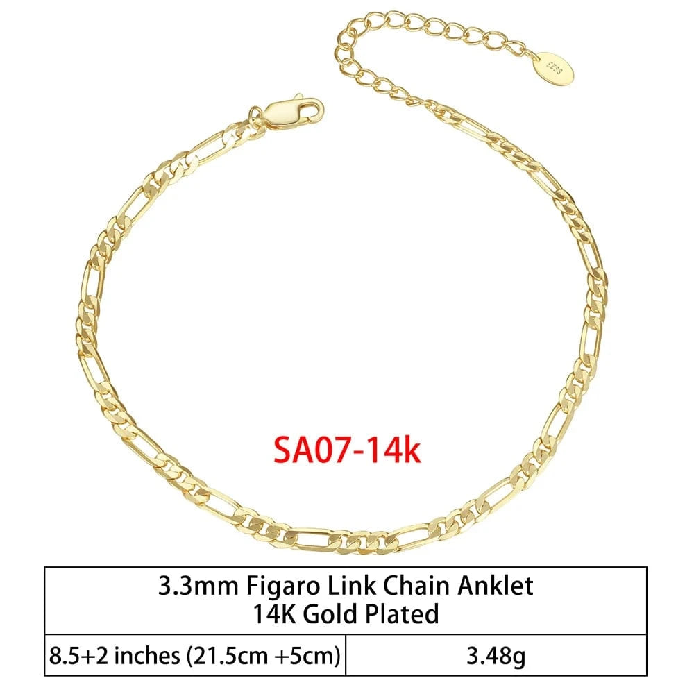 RINNTIN SA-1 Summer Jewelry Silver Anklets 925 Sterling Silver Ankle Bracelet For Women Ancle Cuban Link Gold Fashion Anklets