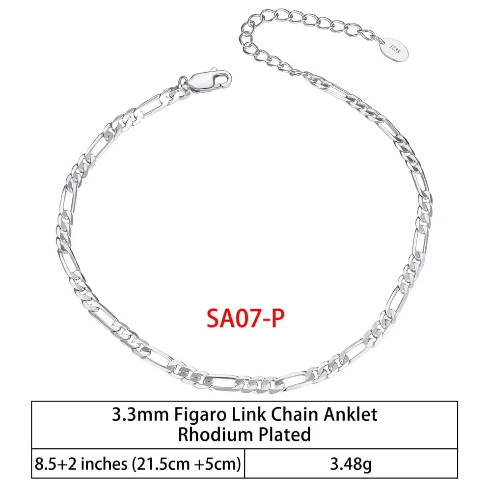 RINNTIN SA-1 Summer Jewelry Silver Anklets 925 Sterling Silver Ankle Bracelet For Women Ancle Cuban Link Gold Fashion Anklets