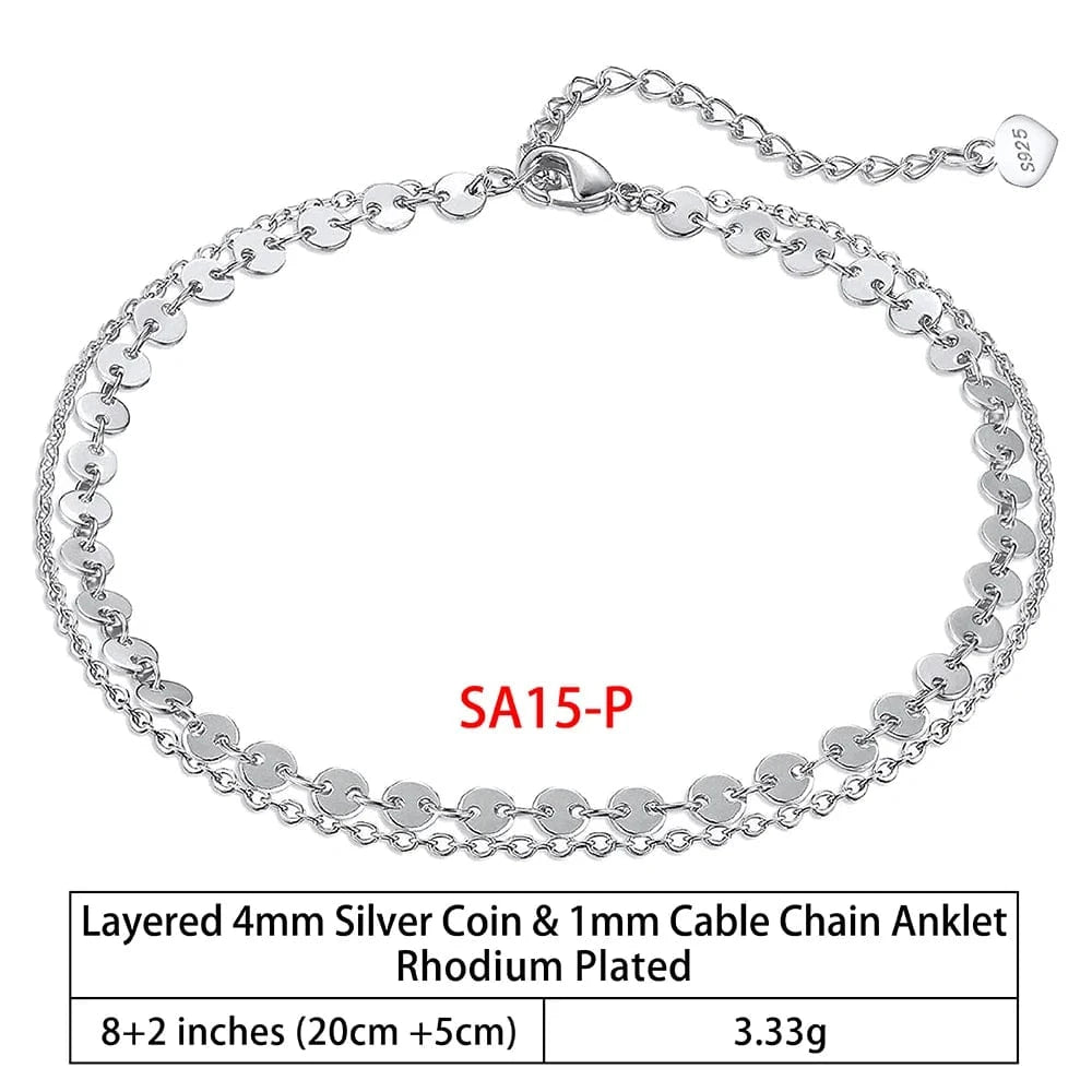RINNTIN SA-1 Summer Jewelry Silver Anklets 925 Sterling Silver Ankle Bracelet For Women Ancle Cuban Link Gold Fashion Anklets