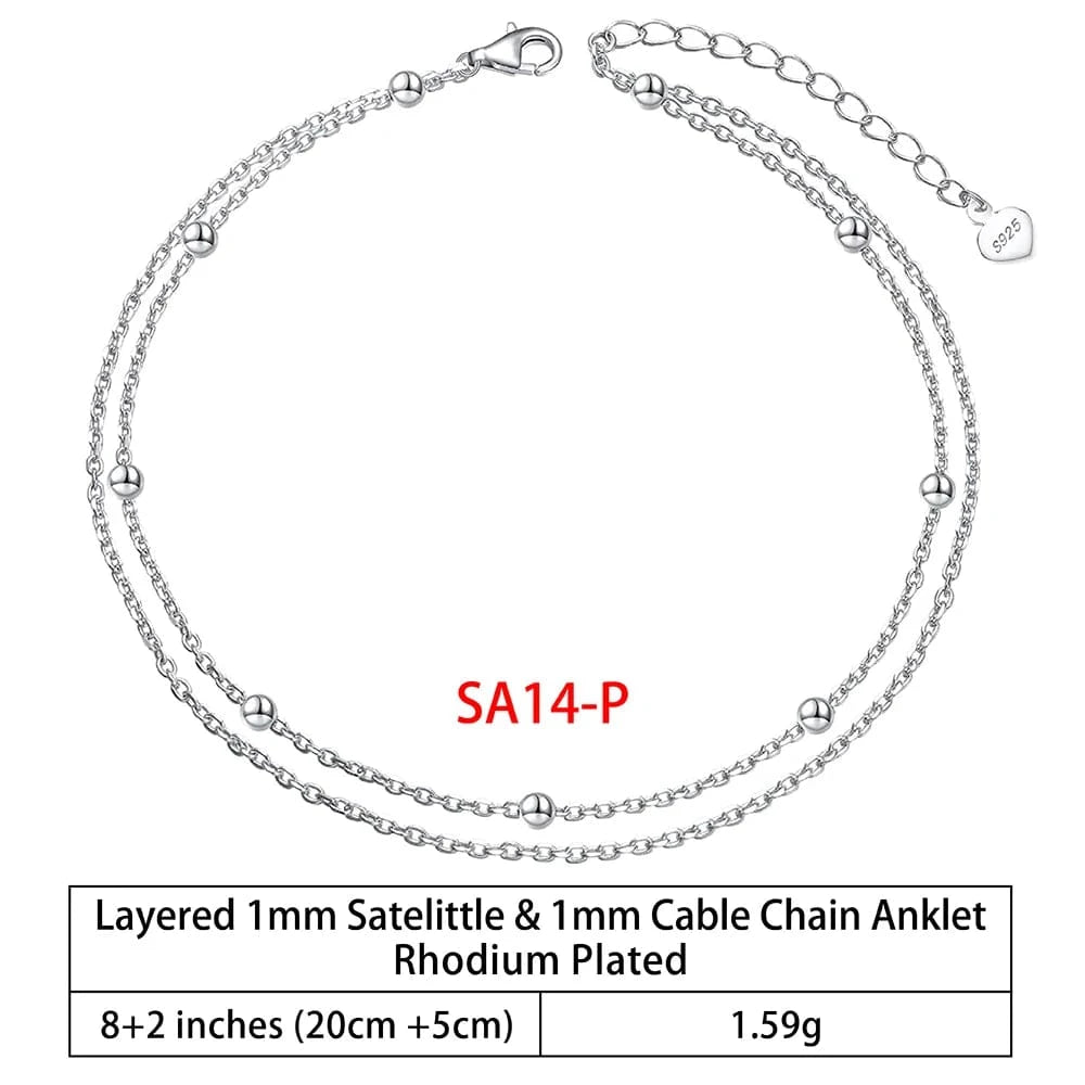 RINNTIN SA-1 Summer Jewelry Silver Anklets 925 Sterling Silver Ankle Bracelet For Women Ancle Cuban Link Gold Fashion Anklets