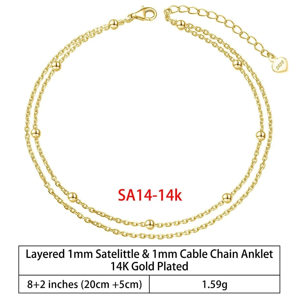 RINNTIN SA-1 Summer Jewelry Silver Anklets 925 Sterling Silver Ankle Bracelet For Women Ancle Cuban Link Gold Fashion Anklets
