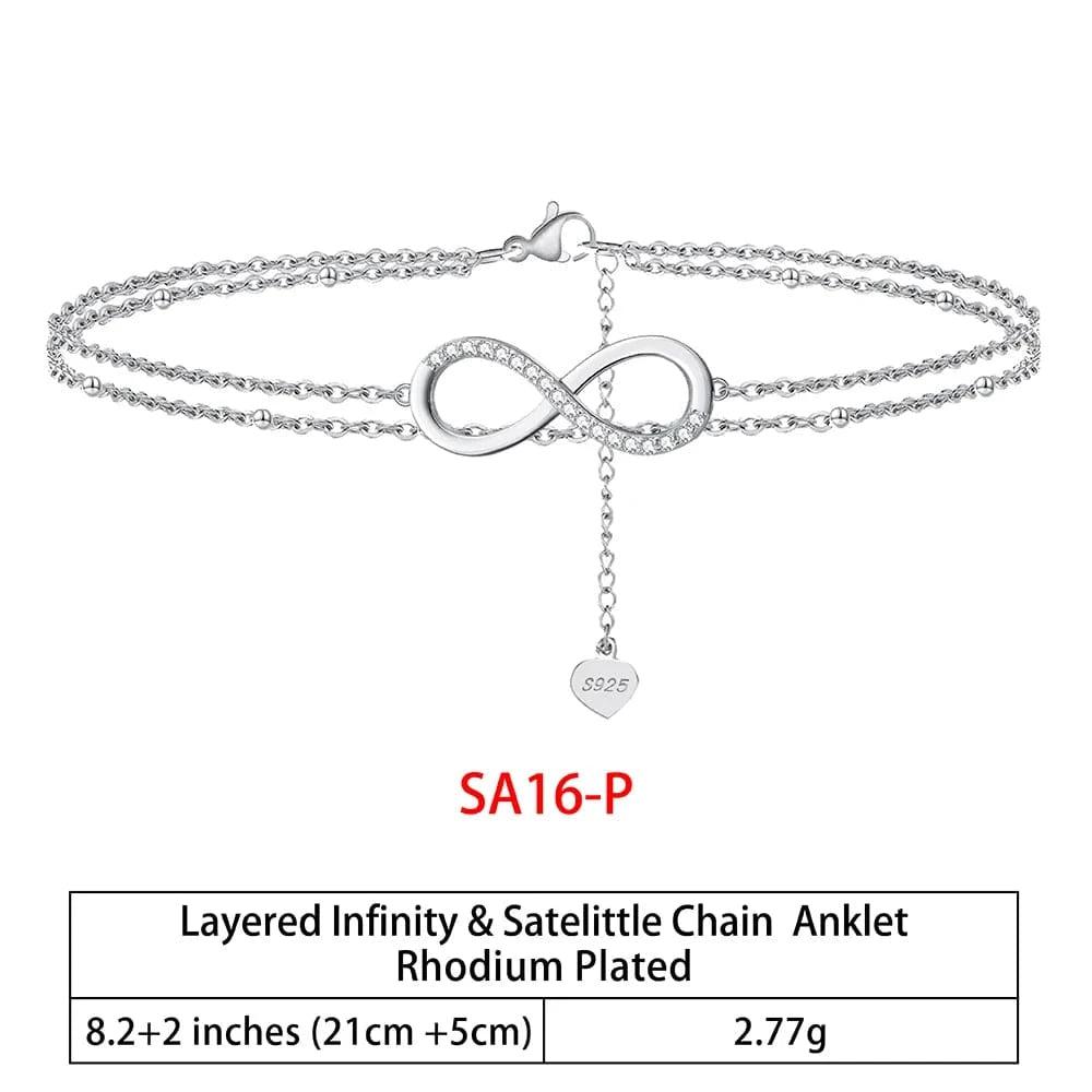 RINNTIN SA-1 Summer Jewelry Silver Anklets 925 Sterling Silver Ankle Bracelet For Women Ancle Cuban Link Gold Fashion Anklets
