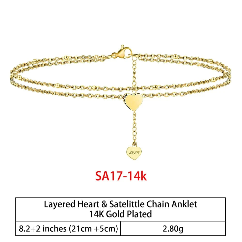 RINNTIN SA-1 Summer Jewelry Silver Anklets 925 Sterling Silver Ankle Bracelet For Women Ancle Cuban Link Gold Fashion Anklets