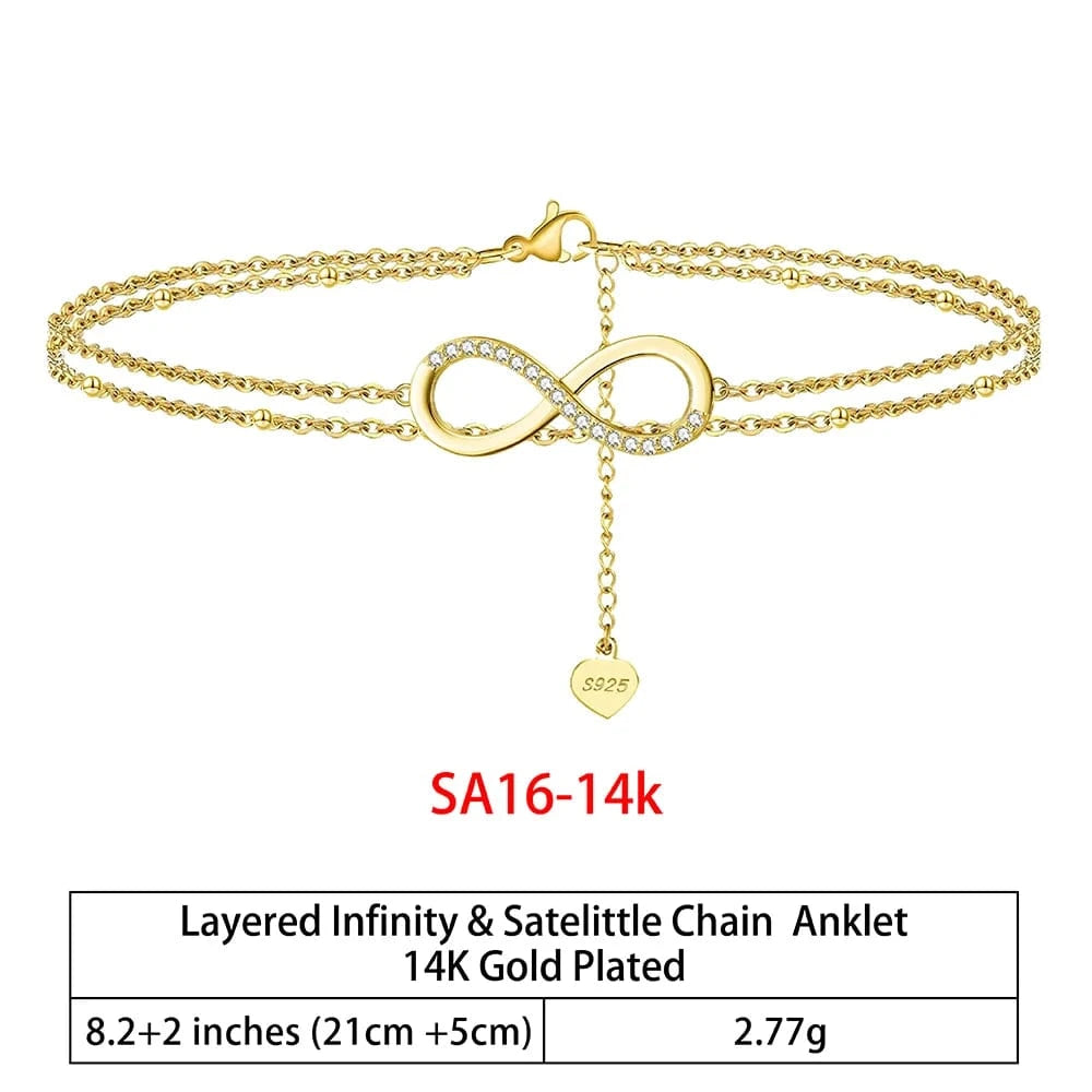RINNTIN SA-1 Summer Jewelry Silver Anklets 925 Sterling Silver Ankle Bracelet For Women Ancle Cuban Link Gold Fashion Anklets