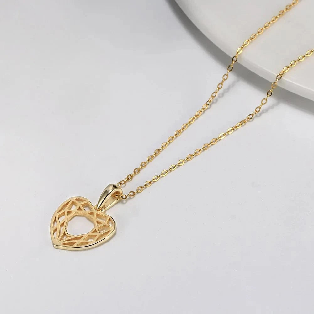RINNTIN SAPN37 14K Gold Plated Geometric Heart Pendant Hollow Woven Shape 45cm Necklace 925 Sterling Silver Women Jewelry