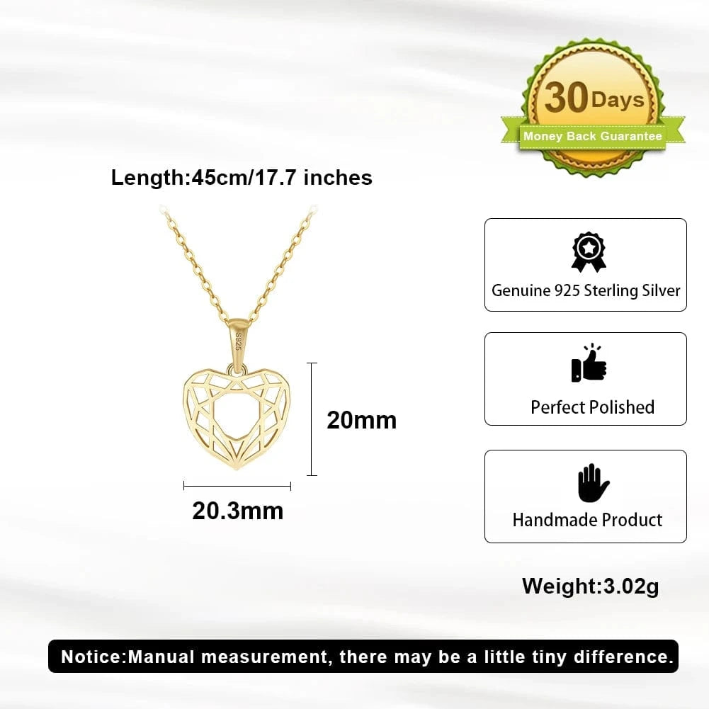 RINNTIN SAPN37 14K Gold Plated Geometric Heart Pendant Hollow Woven Shape 45cm Necklace 925 Sterling Silver Women Jewelry