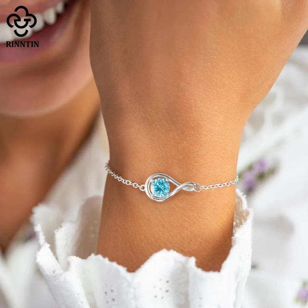 RINNTIN SB170 Fine Jewelry 925 Sterling Silver Adjustable Bracelet New Arrival Colorful Cubic Zirconia Infinite Bracelet