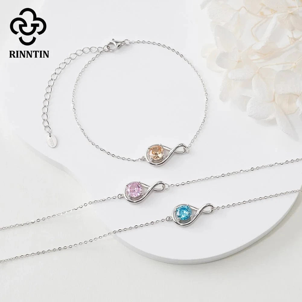 RINNTIN SB170 Fine Jewelry 925 Sterling Silver Adjustable Bracelet New Arrival Colorful Cubic Zirconia Infinite Bracelet