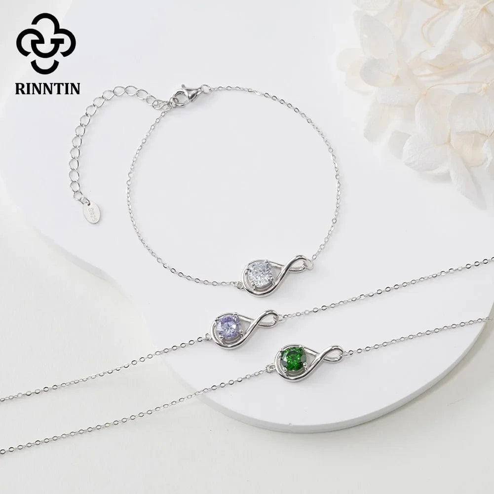 RINNTIN SB170 Fine Jewelry 925 Sterling Silver Adjustable Bracelet New Arrival Colorful Cubic Zirconia Infinite Bracelet