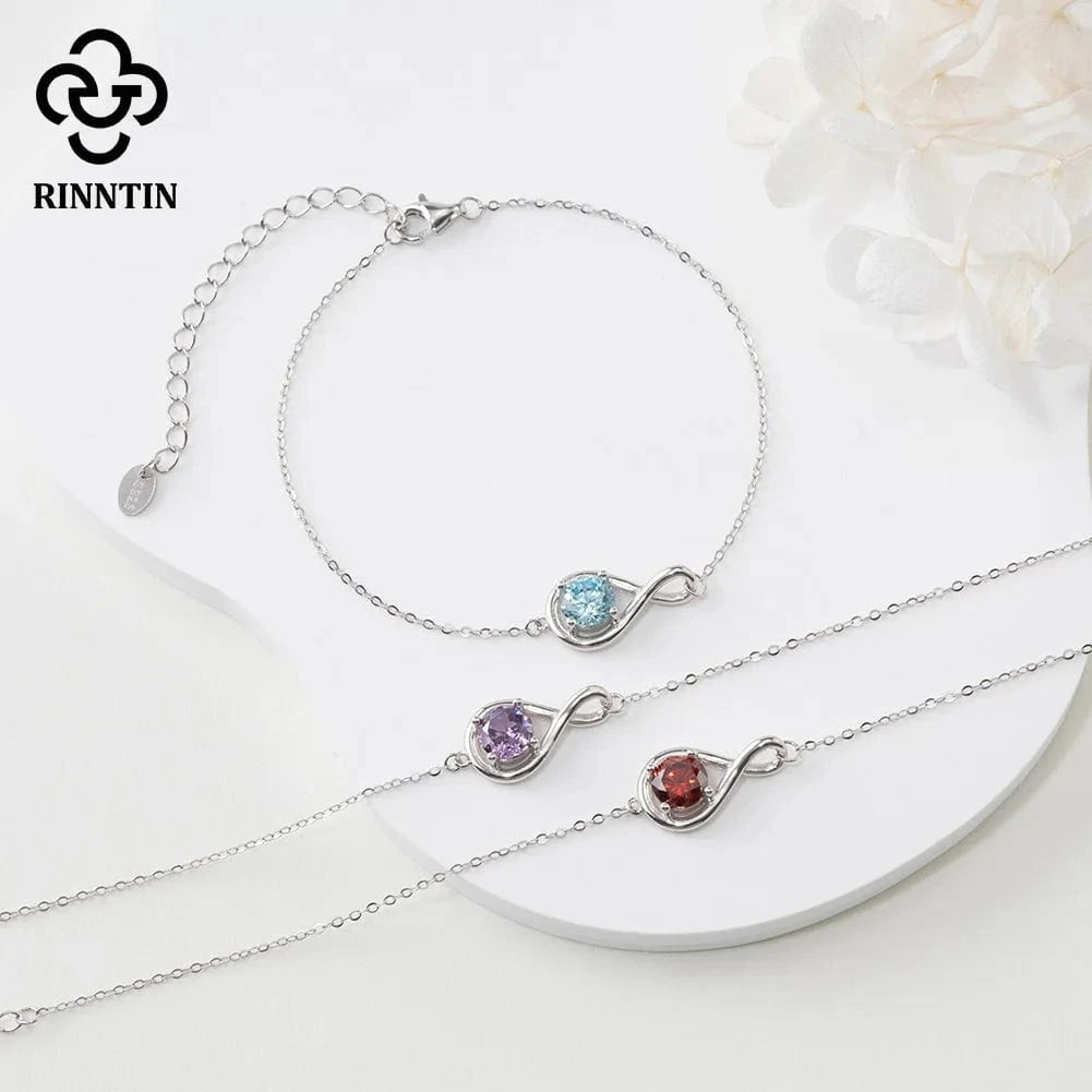 RINNTIN SB170 Fine Jewelry 925 Sterling Silver Adjustable Bracelet New Arrival Colorful Cubic Zirconia Infinite Bracelet