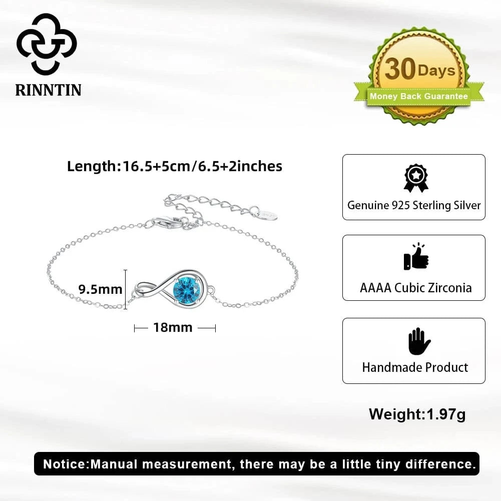 RINNTIN SB170 Fine Jewelry 925 Sterling Silver Adjustable Bracelet New Arrival Colorful Cubic Zirconia Infinite Bracelet