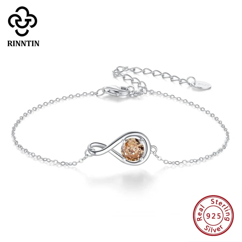 RINNTIN SB170 Fine Jewelry 925 Sterling Silver Adjustable Bracelet New Arrival Colorful Cubic Zirconia Infinite Bracelet