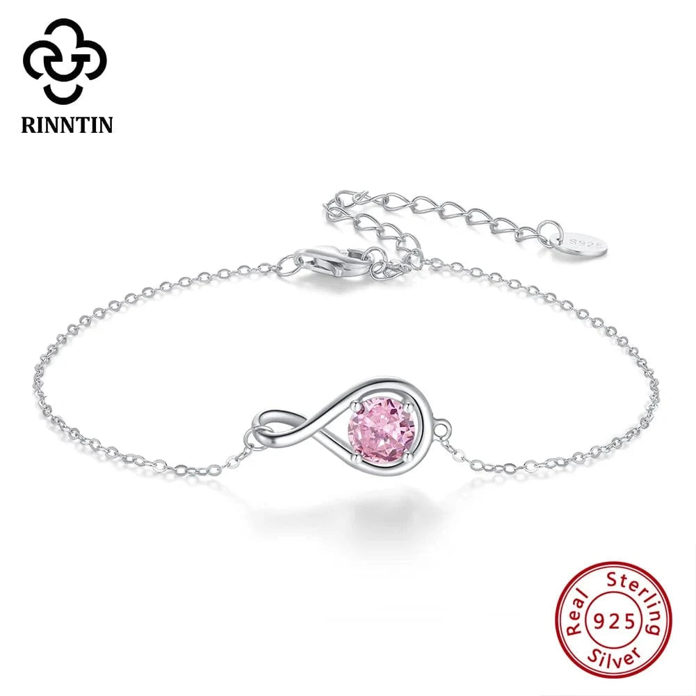RINNTIN SB170 Fine Jewelry 925 Sterling Silver Adjustable Bracelet New Arrival Colorful Cubic Zirconia Infinite Bracelet