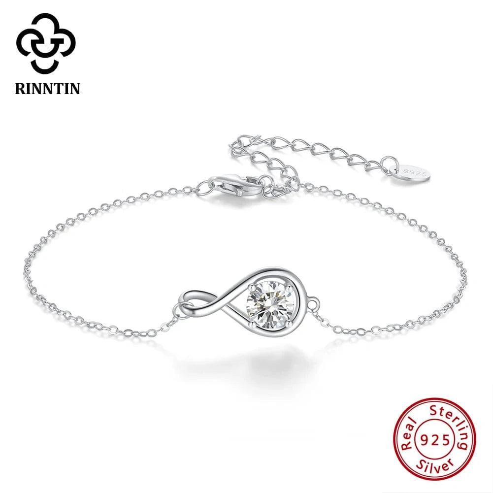 RINNTIN SB170 Fine Jewelry 925 Sterling Silver Adjustable Bracelet New Arrival Colorful Cubic Zirconia Infinite Bracelet