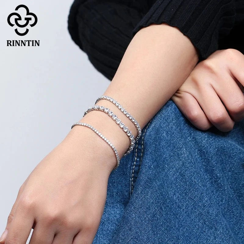 RINNTIN SB61 Fine Jewelry Manufacturer Tennis Bracelet 925 Sterling Silver 2 MM Cubic Zirconia Bracelet Jewelry