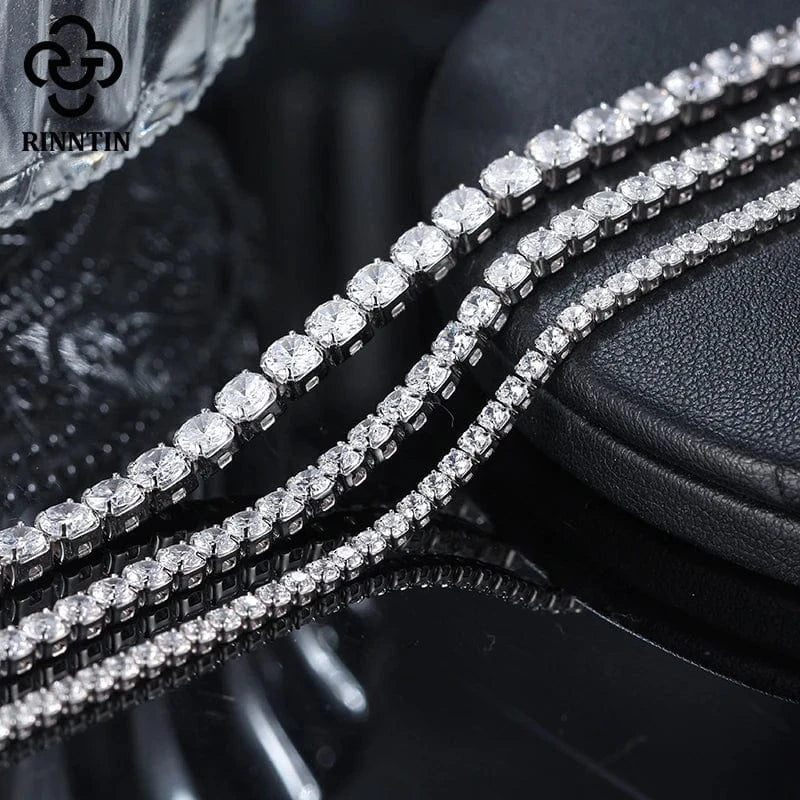RINNTIN SB61 Fine Jewelry Manufacturer Tennis Bracelet 925 Sterling Silver 2 MM Cubic Zirconia Bracelet Jewelry