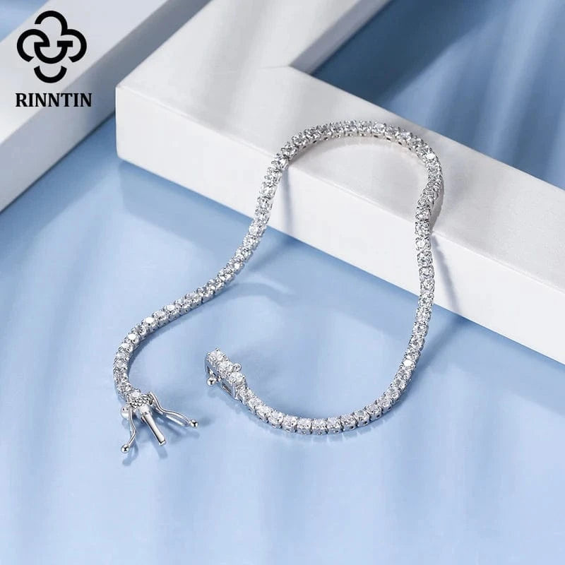 RINNTIN SB61 Fine Jewelry Manufacturer Tennis Bracelet 925 Sterling Silver 2 MM Cubic Zirconia Bracelet Jewelry