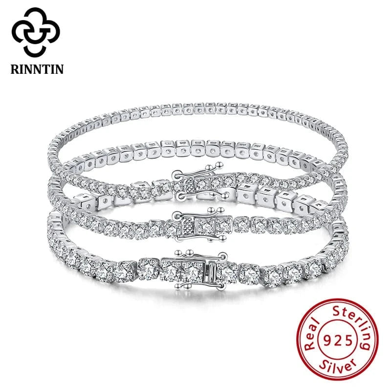 RINNTIN SB61 Fine Jewelry Manufacturer Tennis Bracelet 925 Sterling Silver 2 MM Cubic Zirconia Bracelet Jewelry