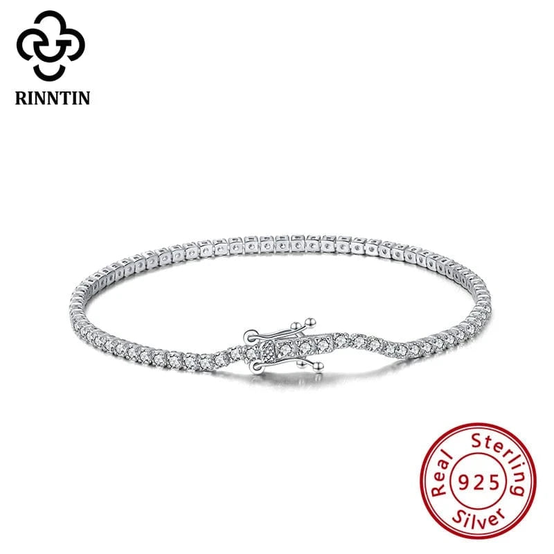 RINNTIN SB61 Fine Jewelry Manufacturer Tennis Bracelet 925 Sterling Silver 2 MM Cubic Zirconia Bracelet Jewelry