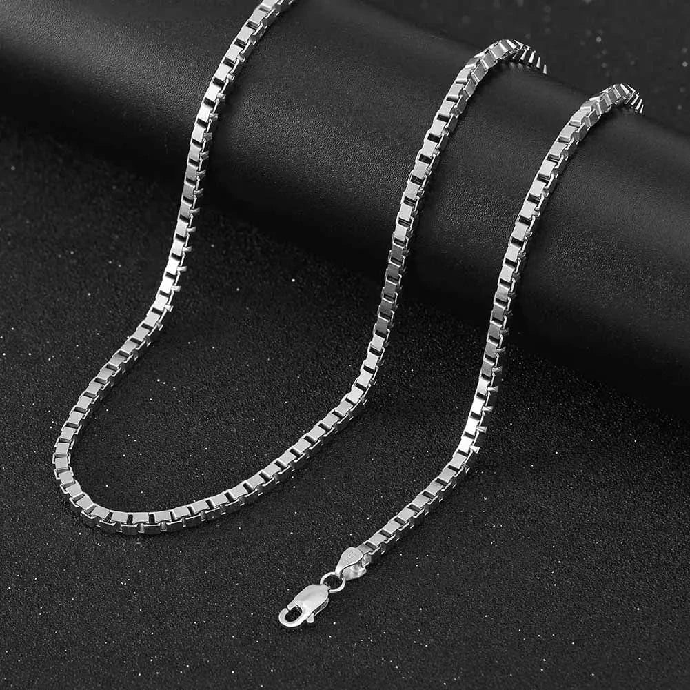RINNTIN SC32 Fine Jewelry Rhodium Plated Hip Hop Man Chains 925 Sterling Silver 1.0/2.0/3.0mm Width Box Chain Necklace For Women