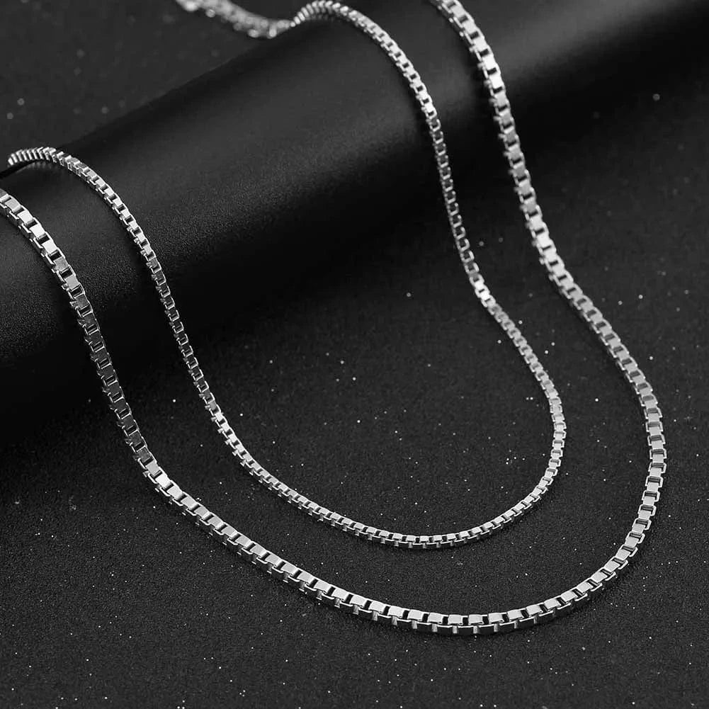 RINNTIN SC32 Fine Jewelry Rhodium Plated Hip Hop Man Chains 925 Sterling Silver 1.0/2.0/3.0mm Width Box Chain Necklace For Women