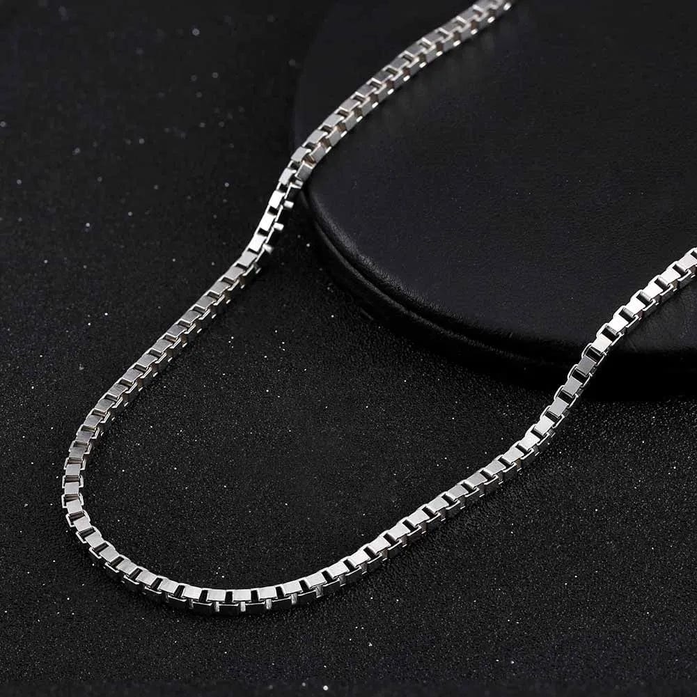 RINNTIN SC32 Fine Jewelry Rhodium Plated Hip Hop Man Chains 925 Sterling Silver 1.0/2.0/3.0mm Width Box Chain Necklace For Women