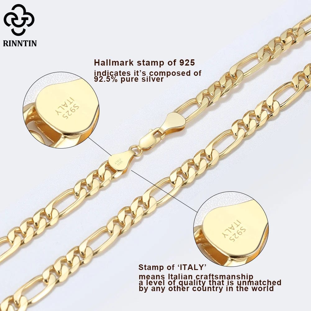 RINNTIN SC34 Fine Jewelry 925 Sterling Silver Diamond-Cut Figaro Chain Necklace For Men Women