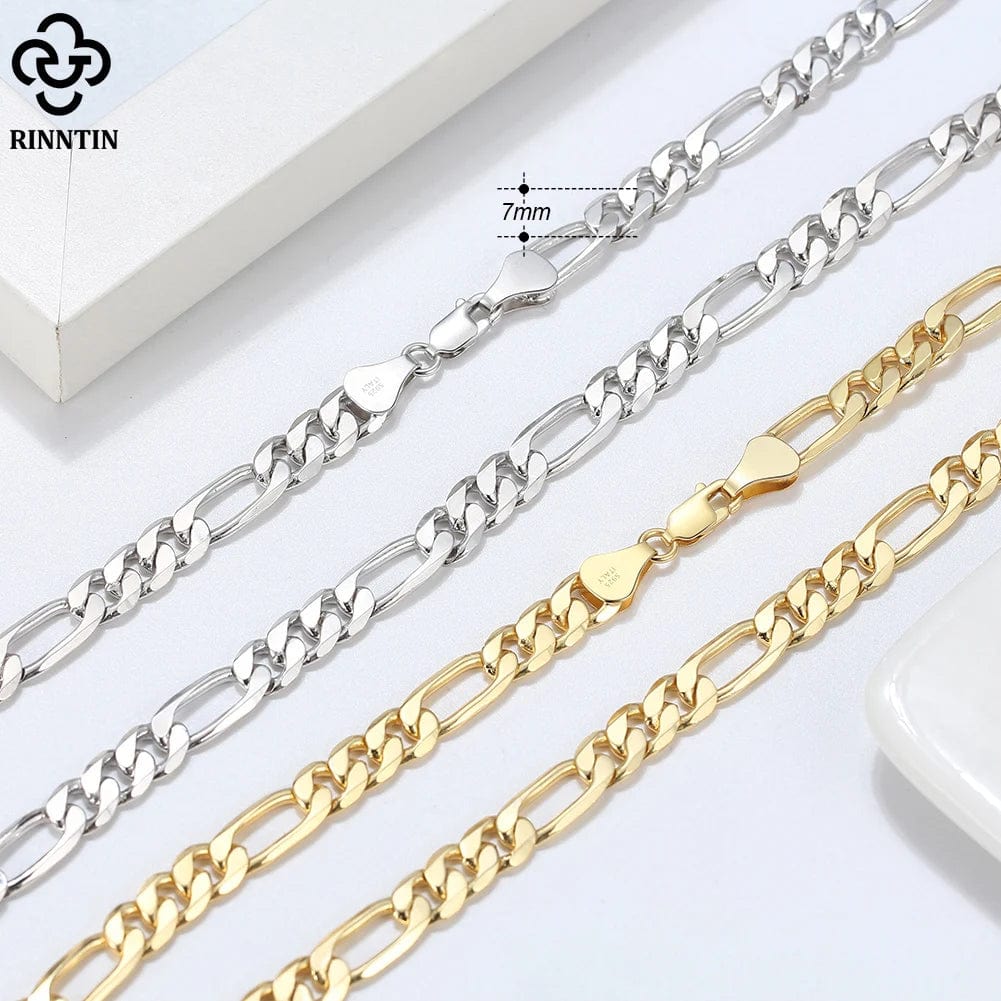 RINNTIN SC34 Fine Jewelry 925 Sterling Silver Diamond-Cut Figaro Chain Necklace For Men Women