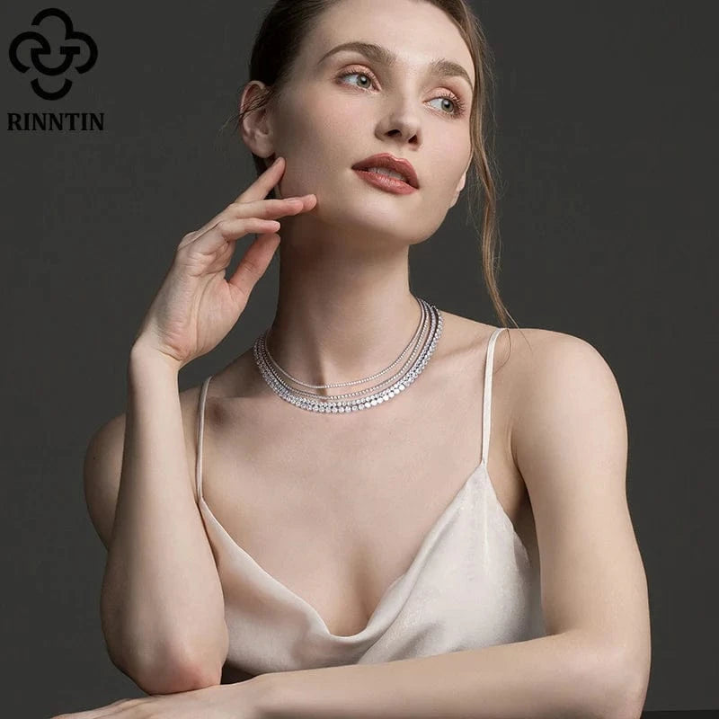 RINNTIN SC48 Fine Jewelry 925 Sterling Silver 2MM 3MM 4MM Round Cubic Zirconia Tennis Chain Necklace