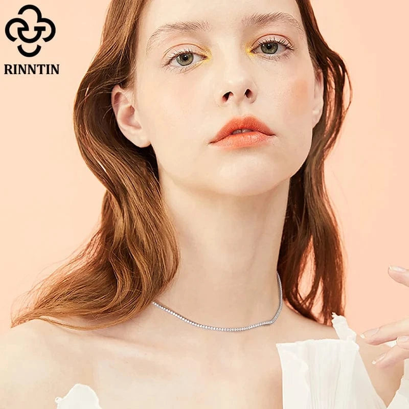 RINNTIN SC48 Fine Jewelry 925 Sterling Silver 2MM 3MM 4MM Round Cubic Zirconia Tennis Chain Necklace