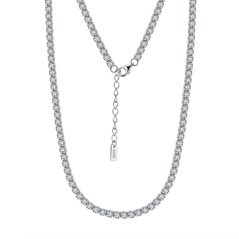 RINNTIN SC48 Fine Jewelry 925 Sterling Silver 2MM 3MM 4MM Round Cubic Zirconia Tennis Chain Necklace