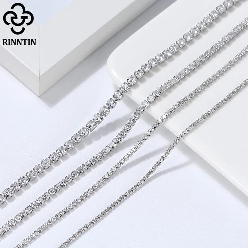 RINNTIN SC48 Fine Jewelry 925 Sterling Silver 2MM 3MM 4MM Round Cubic Zirconia Tennis Chain Necklace