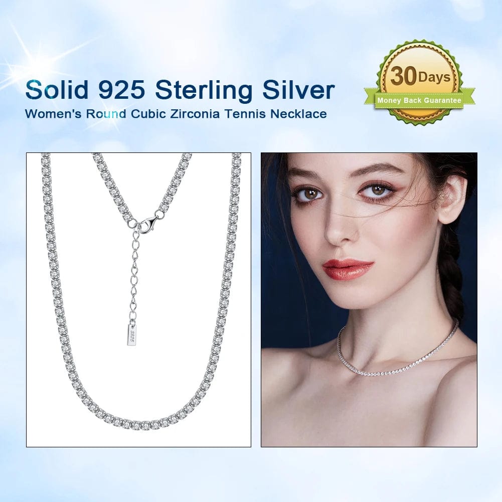 RINNTIN SC48 Fine Jewelry 925 Sterling Silver 2MM 3MM 4MM Round Cubic Zirconia Tennis Chain Necklace