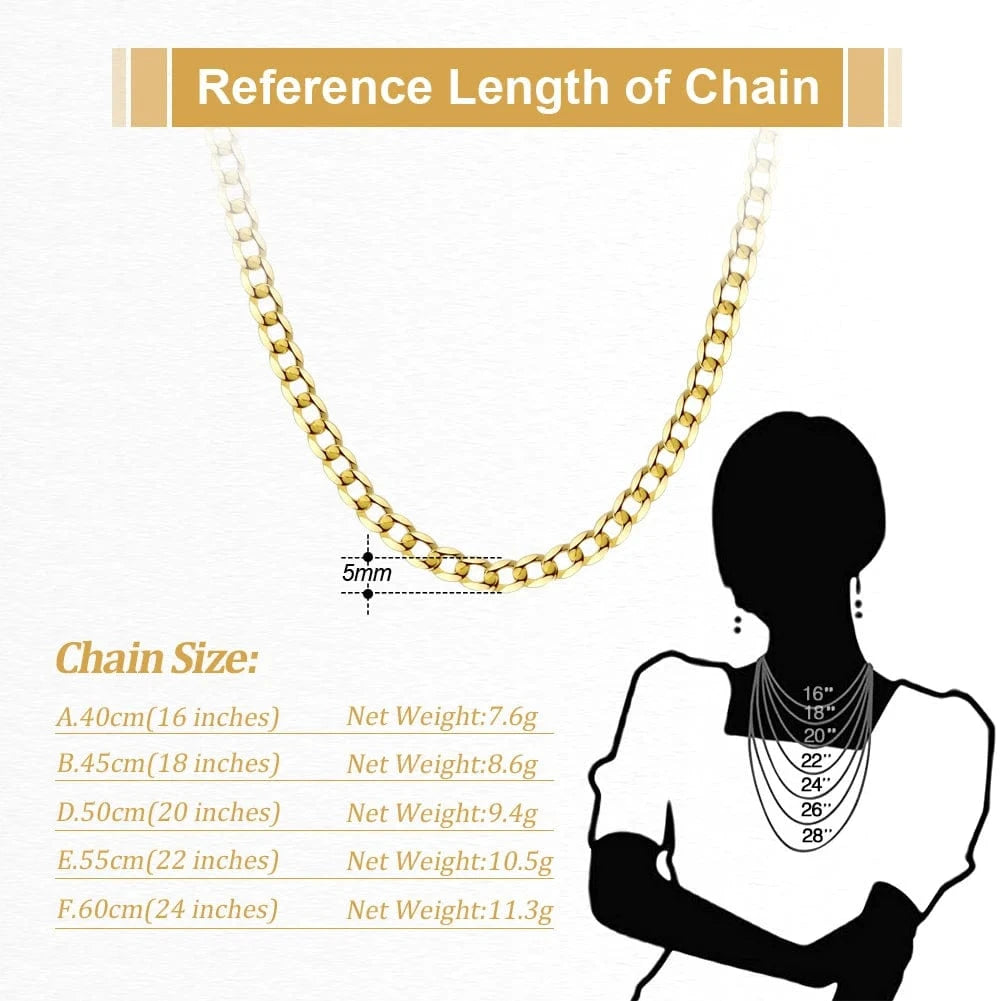 RINNTIN SC60-5 Gold Chain Necklace Designs Italian 5mm Diamond Cut Cuban Link Curb Chain Necklace for Women Men