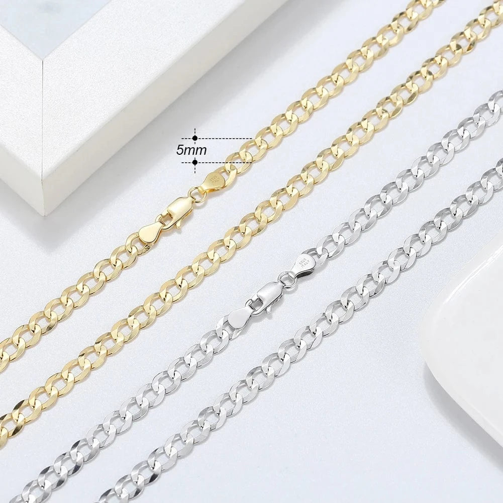 RINNTIN SC60-5 Gold Chain Necklace Designs Italian 5mm Diamond Cut Cuban Link Curb Chain Necklace for Women Men