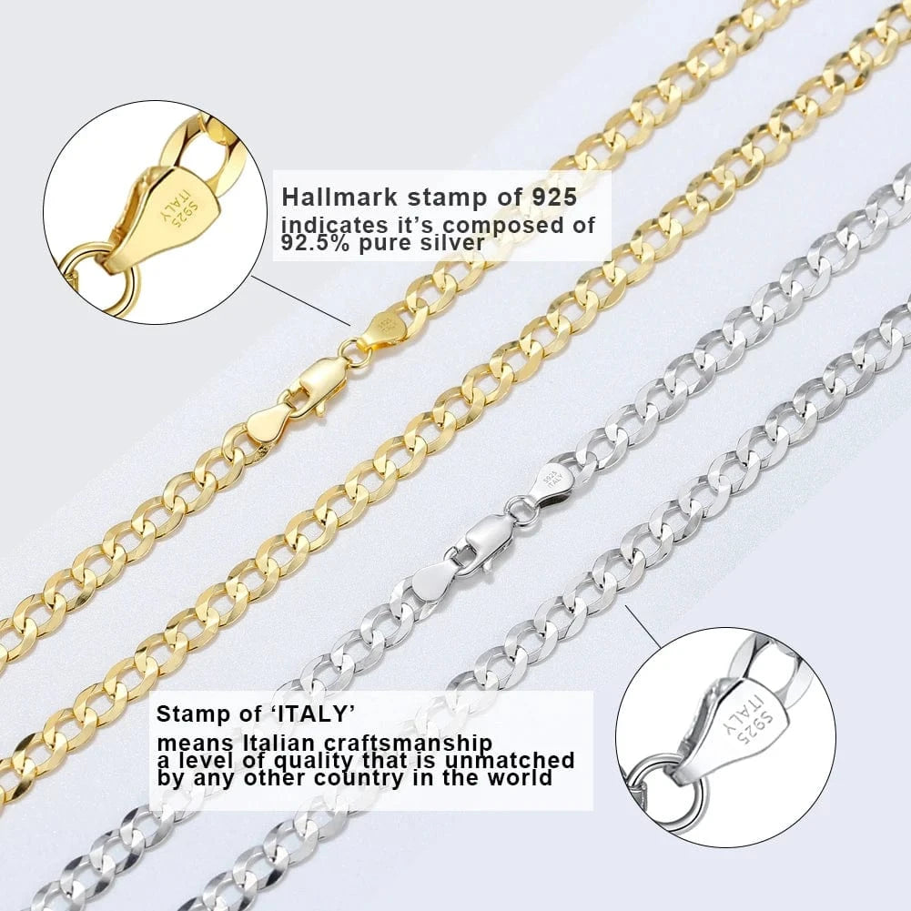 RINNTIN SC60-5 Gold Chain Necklace Designs Italian 5mm Diamond Cut Cuban Link Curb Chain Necklace for Women Men